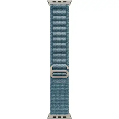 Curea Smartwatch Apple MFTJ4ZM/A pentru Watch 49mm, Light Blue Alpine Loop - Medium - Natural Titanium Finish (Albastru deschis)