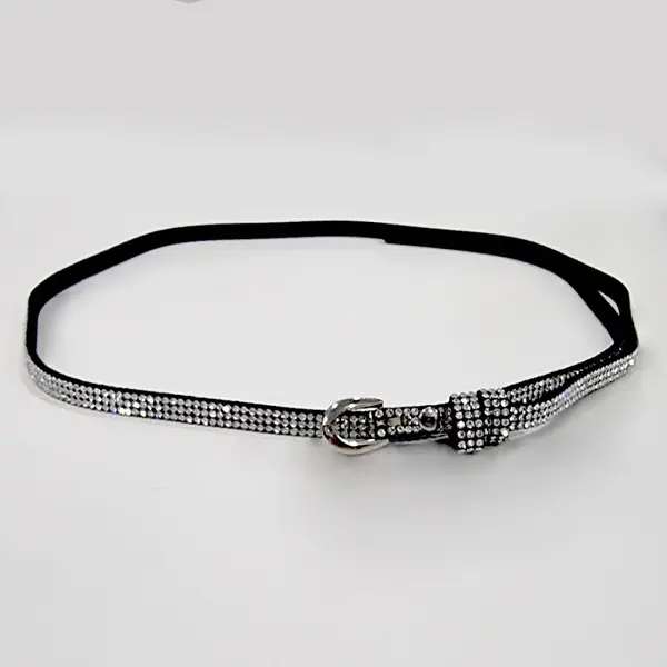 Curea subtire, dama Madyna, cu strasuri din cristale artizanale, latime aproximativ 0,8 cm, Argintiu