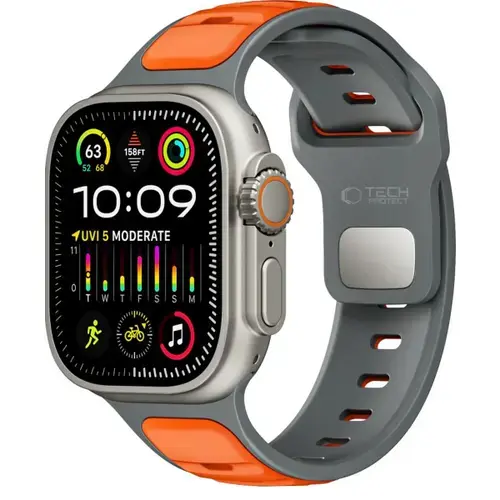 Curea Tech-Protect Iconband Line pentru Apple Watch 49mm / 46mm / 45mm / 44mm Series, Gri/Portocaliu