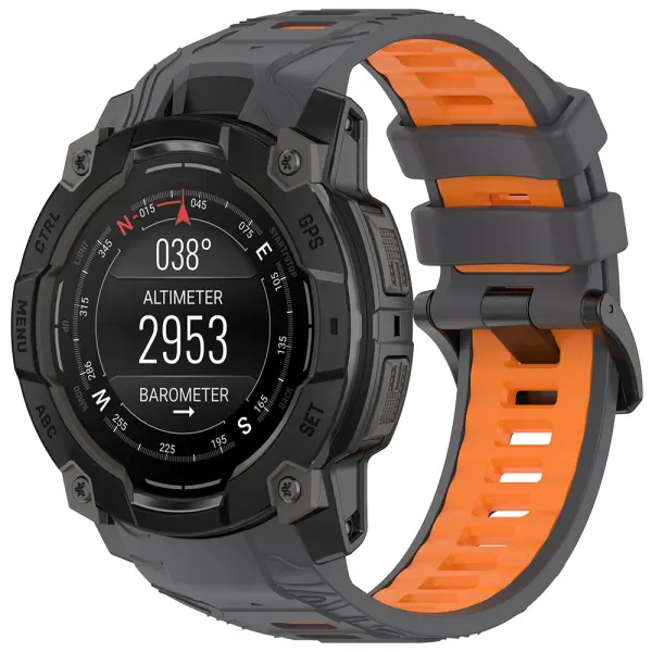 Curea Techsuit W077 pentru Garmin Instinct 3 45mm Solar / Instinct 3 45mm, Gri Portocalie