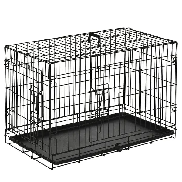 Cusca de transport pentru animale cu 2 usi cu inchidere de siguranta dubla, fir de otel si ABS 76×46×52cm Negru PawHut | Aosom Romania