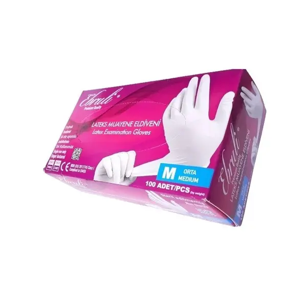 Cutie 100x Manusi Examinare Latex, Ebruli, de Unica Folosinta, Texturate, Usor Pudrate, Standard Medical EU/93/42, Albe marime M