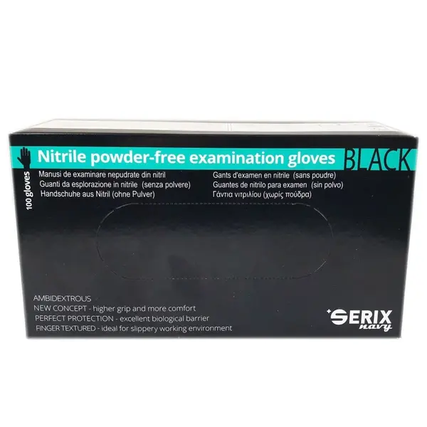 Cutie 100x Manusi Nitril, Serix, Medicale, de Unica Folosinta, Texturate, Nepudrate, Negre, Marimea XS