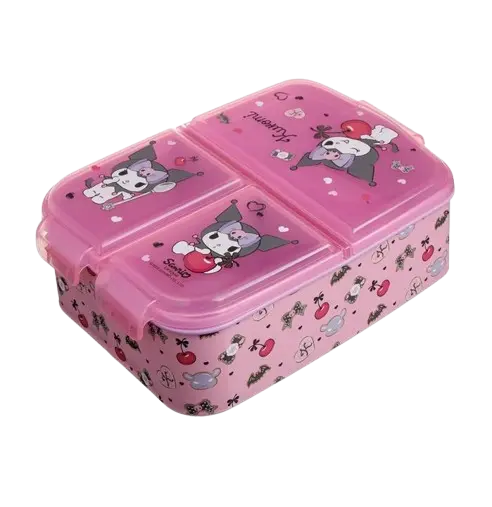 Cutie alimente Kuromi cu 3 compartimente, plastic fara BPA, roz, 790 ml
