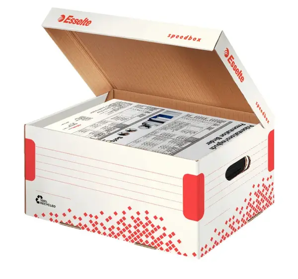 Cutie arhivare carton reciclat si reciclabil alb Esselte Speedbox Cutie arhivare carton reciclat si reciclabil alb Esselte Speedbox