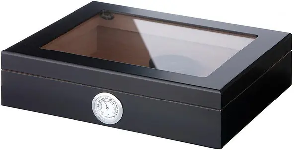 Cutie de trabucuri (humidor) Angelo - cu fereastra, lemn de cedru, negru