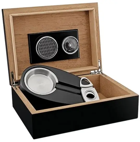Cutie de trabucuri (humidor) WinJet - Zorr, cu scrumiera si foarfeca, neagra