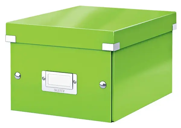 Cutie depozitare Leitz WOW Click & Store, carton laminat, partial reciclat, pliabila, cu capac, 22x16x28 cm, verde Cutie depozitare Leitz WOW Click & Store, carton laminat, partial reciclat, pliabila, cu capac, 22x16x28 cm, verde