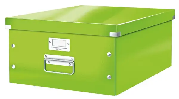 Cutie depozitare Leitz WOW Click & Store, carton laminat, partial reciclat, pliabila, cu capac si maner, 36x20x48 cm, verde Cutie depozitare Leitz WOW Click & Store, carton laminat, partial reciclat, pliabila, cu capac si maner, 36x20x48 cm, verd