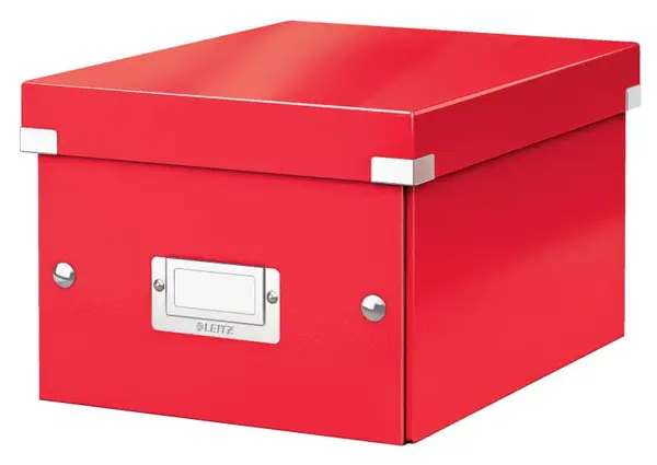 Cutie depozitare Leitz WOW Click & Store, carton laminat, partial reciclat, pliabila, cu capac, 22x16x28 cm, rosu Cutie depozitare Leitz WOW Click & Store, carton laminat, partial reciclat, pliabila, cu capac, 22x16x28 cm, rosu