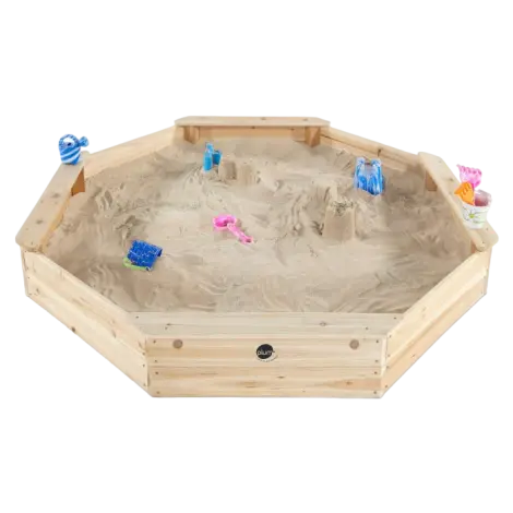 Cutie hexagonala din lemn pentru nisip Giant 150x150 cm, cu bancute si prelata