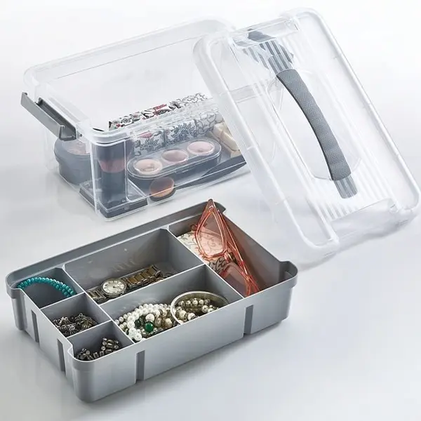 Cutie organizator 5L cu raft, capac transparent, 29 19 14 cm