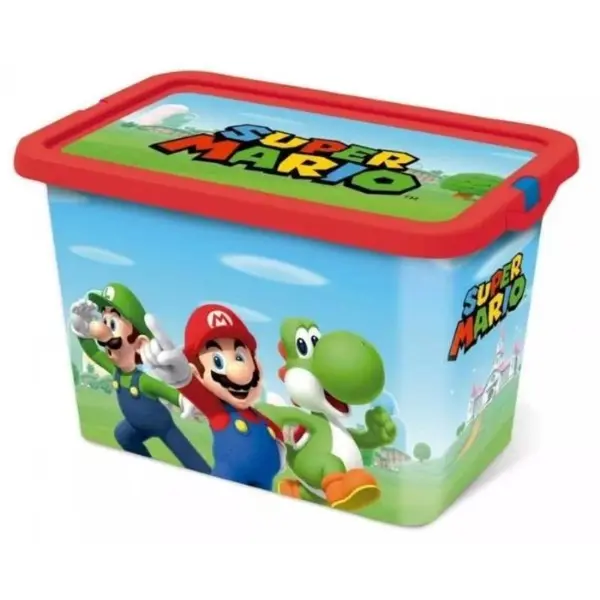 Cutie pentru depozitarea jucariilor, model Super Mario, cu capac, 7 l, multicolor, 18.5x19.2x28.7 cm Engros