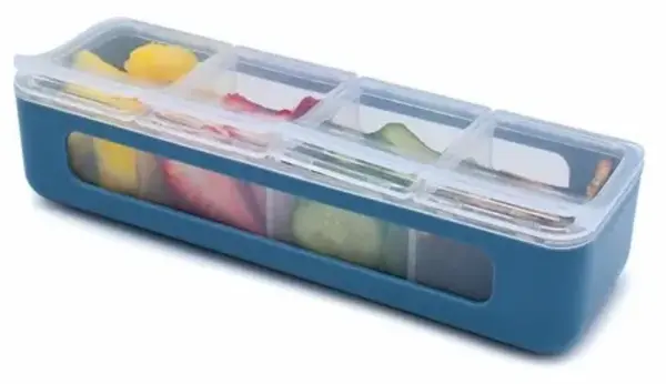 Cutie pentru gustări Melii Luxe - cu 4 compartimente, Blue
