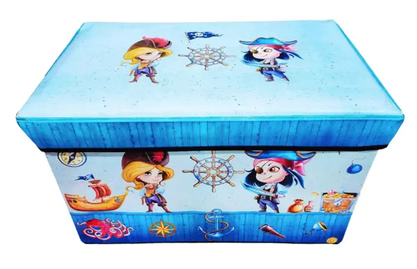 Cutie pliabila pentru depozitare tip taburet ALBASTRA 48x31x31 cm cu PIRATI dreptunghiulara