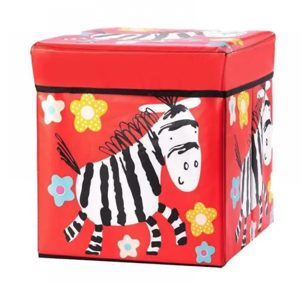 Cutie pliabila pentru depozitare tip taburet cu ZEBRA 30x30x30 cm ROSIE patrata