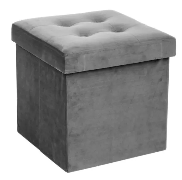 Cutie pliabila pentru depozitare tip taburet GRI 38x35x30 cm PATRATA CATIFEA