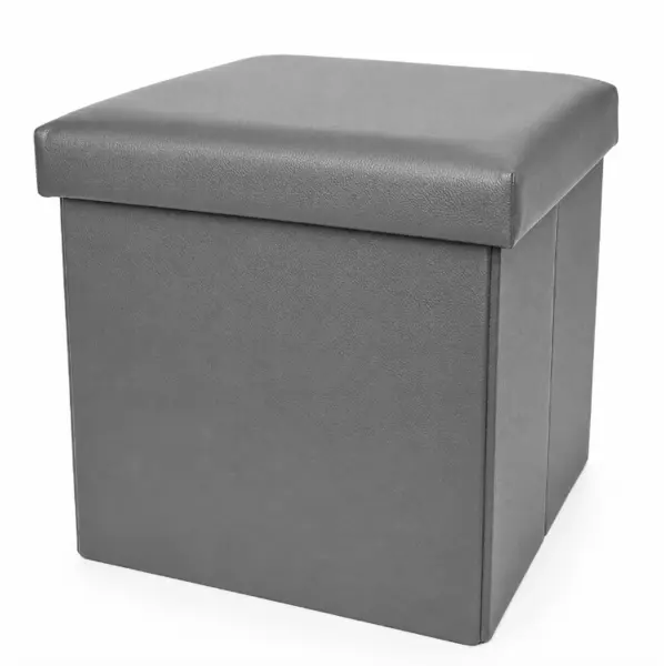 Cutie pliabila pentru depozitare tip taburet GRI 38x35x30 cm PATRATA imitatie PIELE