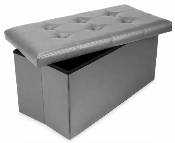 Cutie pliabila pentru depozitare tip taburet GRI cu model 66x38x38 cm DREPTUNGHIULARA imitatie PIELE