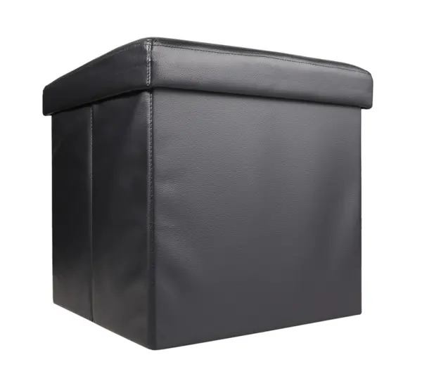 Cutie pliabila pentru depozitare tip taburet NEGRU 38x35x30 cm PATRATA imitatie PIELE