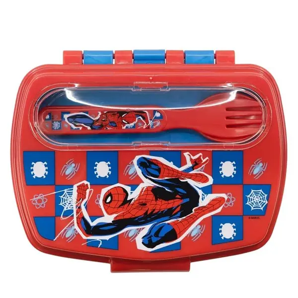 Cutie sandwich cu lingura si furculita, multicolor, plastic fara BPA, Arachnid, Spiderman Engros
