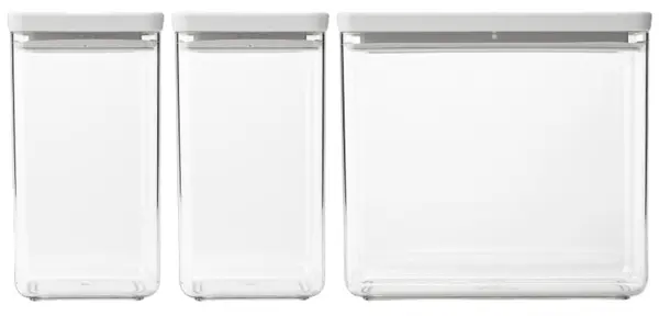 Cutii pentru depozitarea produselor Brabantia - Tasty+ Stackable, 2 x 1.6 l și 1 x 3.5 l, Light Grey, 3 buc