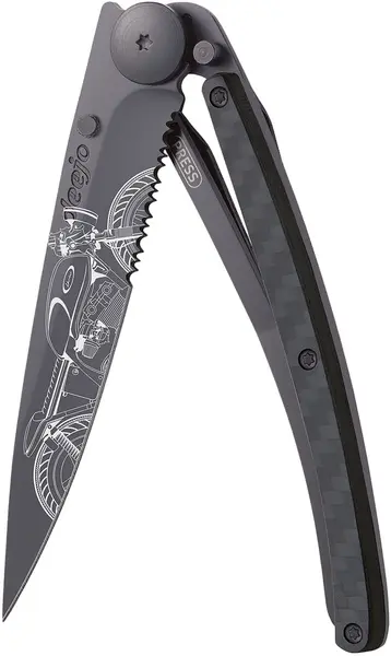 Cuțit de buzunar Deejo - Serrated, Carbon Fiber-Café Racer, 37 g