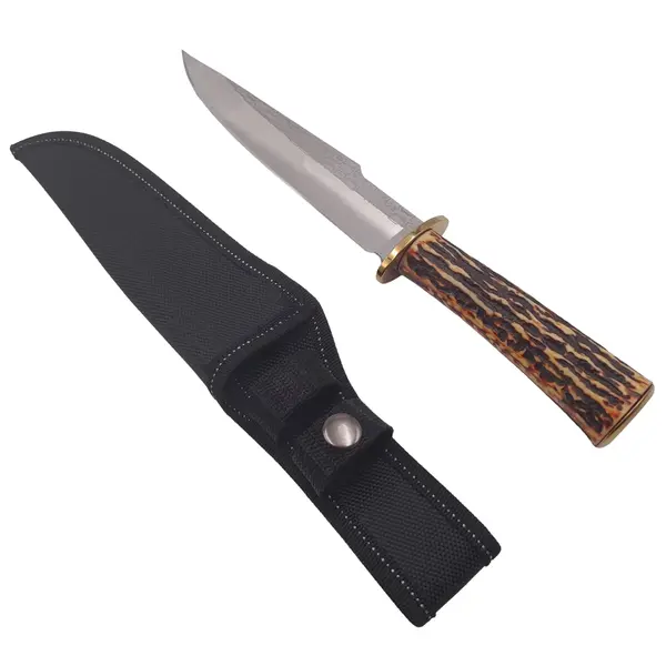 Cutit de vanatoare DEPOX , Bone Trace, 30.5 cm, otel inoxidabil, bej, teaca inclusa