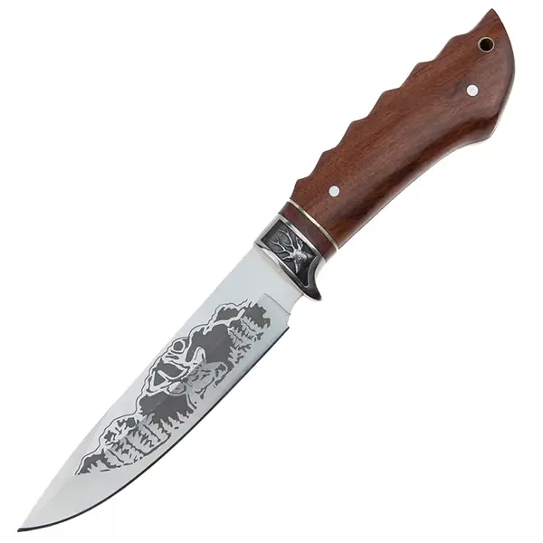 Cutit de vanatoare DEPOX, Mountain Stag , argintiu, 27.5 cm, teaca textila inclusa