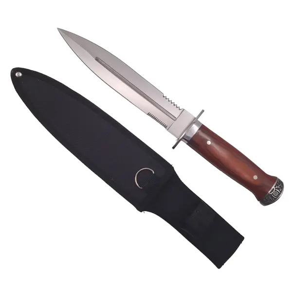 Cutit de vanatoare DEPOX , Spanish Inquisition, tais dublu, otel inoxidabil, maro, 28.5 cm, teaca inclusa