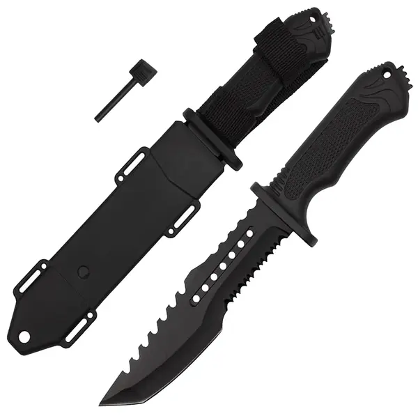 Cutit de vanatoare DEPOX , Survival Spirit, otel inoxidabil, amnar, 30.5 cm, negru, teaca inclusa