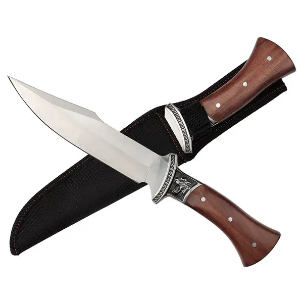 Cutit de vanatoare DEPOX , Tiger Blade, 30.5 cm, otel inoxidabil, maro, teaca inclusa