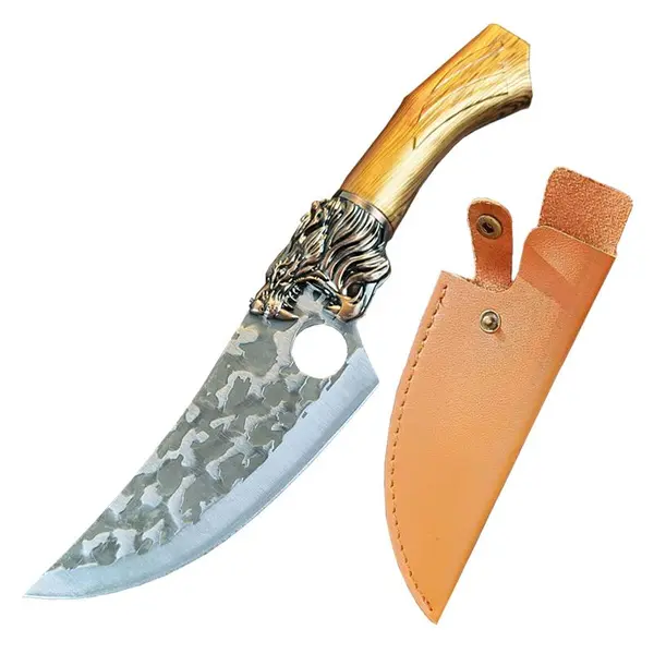Cutit japonez lucrat manual DEPOX , Tiger Claw, 29.5 cm, maro, teaca piele ecologica