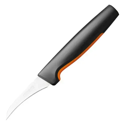 Cutit pentru decojit cu lama curbata Fiskars Functional Form, 7 cm (Negru/Inox)