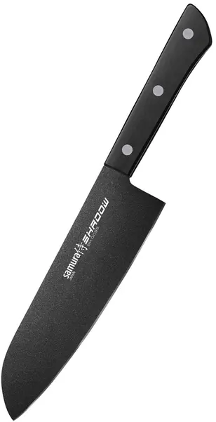 Cuțit Santoku Samura - Shadow, 17.5 cm, acoperire neaderentă neagră