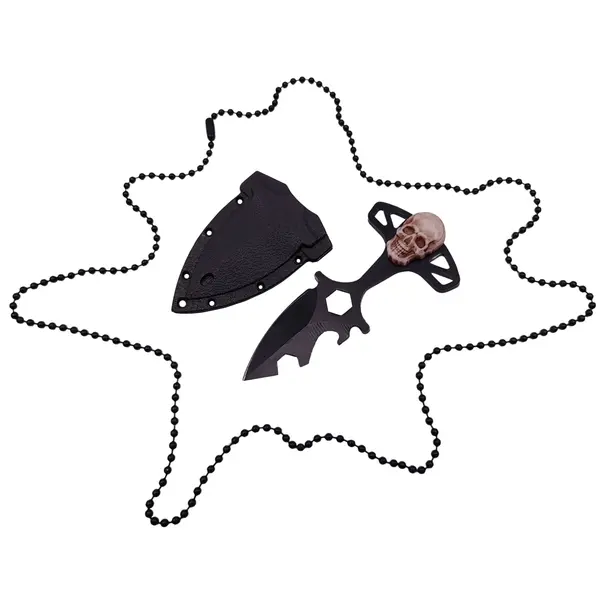 Cutit tactic de vanatoare DEPOX , Broken Silence, 8 cm, negru, teaca cu lant inclusa