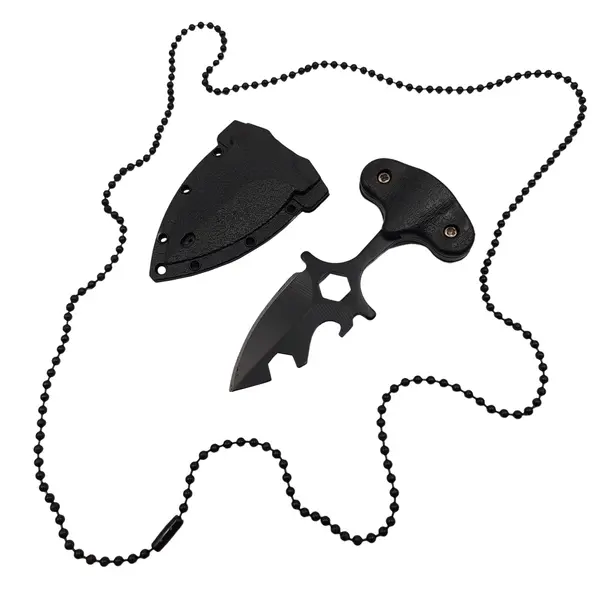 Cutit tactic de vanatoare DEPOX , Broken Trust, 8 cm, negru, teaca cu lant inclusa