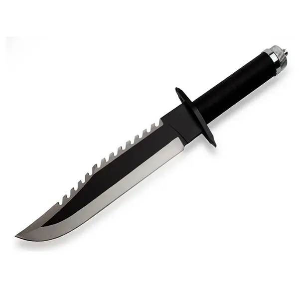 Cutit tactic multifunctional Rambo, otel inoxidabil, spargator sticla, surubelnita, maner compartiment depozitare, 39.5 cm