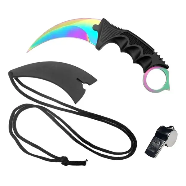 Cutit tip karambit DEPOX , Fade Counter, cu teaca si snur, fluier salvare cadou