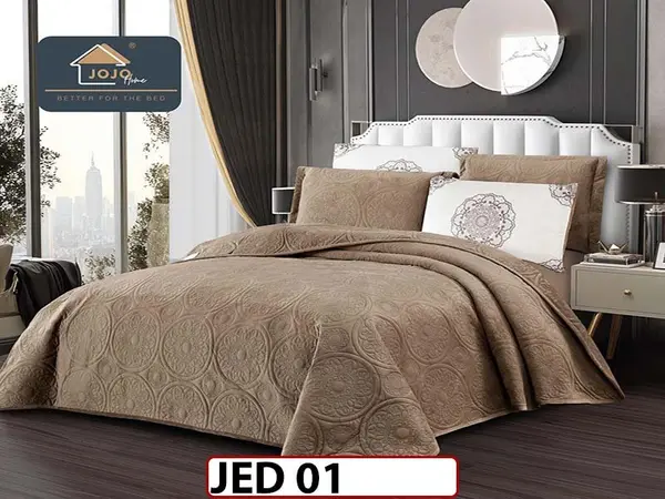 Cuvertura pat dublu, 5 piese, Catifea Luxury Matlasata, JED 01