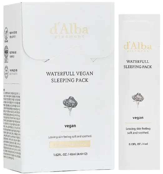 D'Alba Măști faciale peste noapte Waterfull Vegan, 12 buc