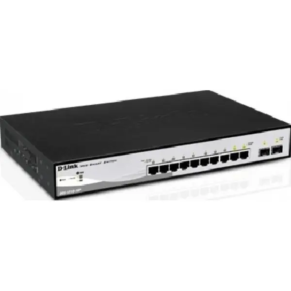 D-Link D-Link, Smart Switch 8 porturi 10/100/1000 Gigabit PoE, 2 porturi combo, Smart, Switching capacity 2