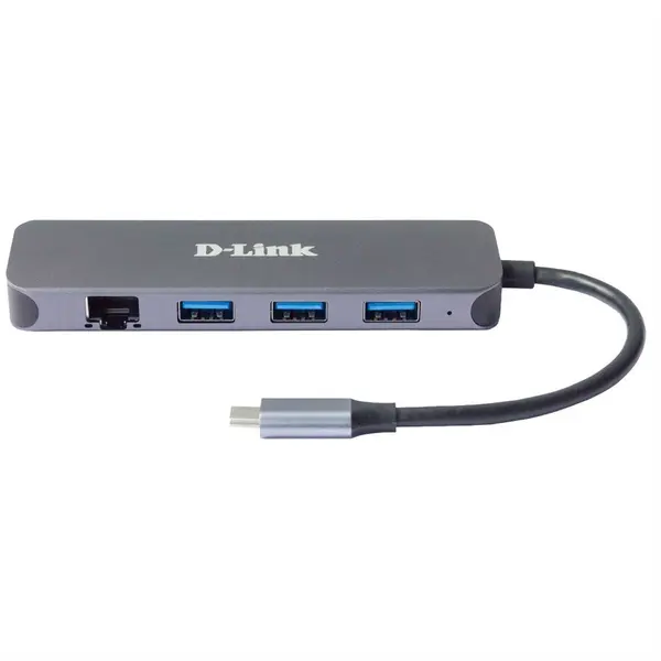 D-Link Hub USB D-Link 5-IN-1 DUB-2334, USB Type C, cablu 10 cm, metalic, Gri