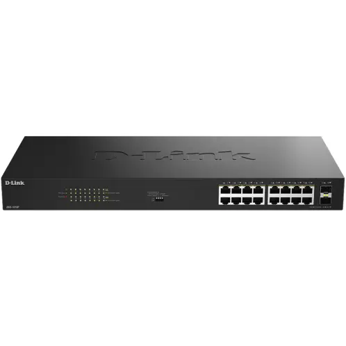 D-Link Switch D-Link 16 port GE PoE Unmanaged, Capacitate 36 Gbps, Negru