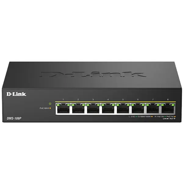 D-Link Switch D-Link DMS-108P/E, 8 porturi PoE, 230 W, 2.5G Multi-Gigabit Ethernet, Plug and Play