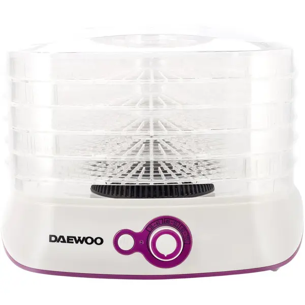 Daewoo Deshidrator de alimente Daewoo DD450W, 500 W, 5 tavi, 35-70°C, Ventilator integrat, Alb/Violet