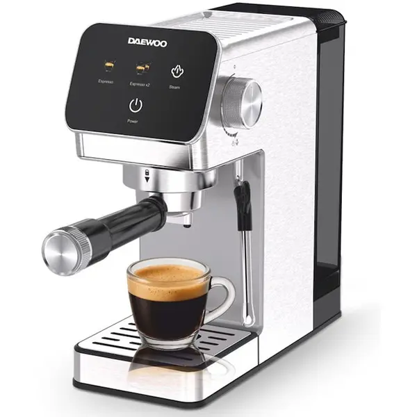 Daewoo Espressor Manual Daewoo DCME1350, 1350 W, pompa ULKA 20 Bari, rezervor apa 1.2L, sistem precis de control al temperaturii PID,functie de pre-infuzare pentru un gust mai bun al cafelei, carcasa din otel inoxidabil