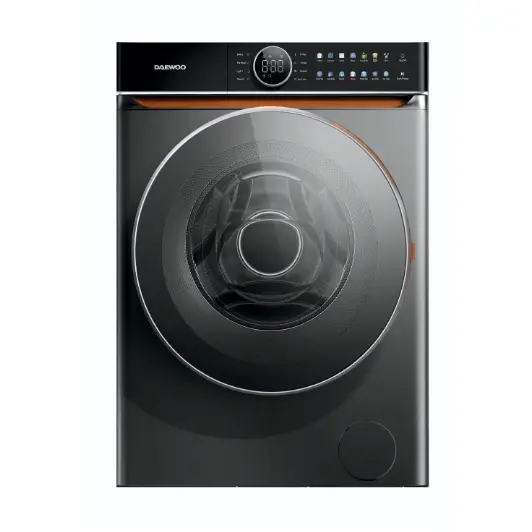 Daewoo Masina de spalat rufe Daewoo, 10 kg, motor DIRECT DRIVE inverter, 1400 rpm, clasa A, 14 programe, panou de control touch cu pictograme colorate, buton rotativ cromat cu display in interior, usa dubla neagra (PC Cover), culoare Silver