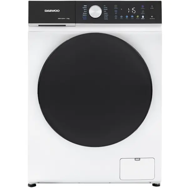 Daewoo Masina de spalat rufe Daewoo DWD-CS7014, 7 kg, motor inverter, 1400 rpm, clasa A-10%, 16 programe, butoane touch, panou de control, usa dubla, Alb
