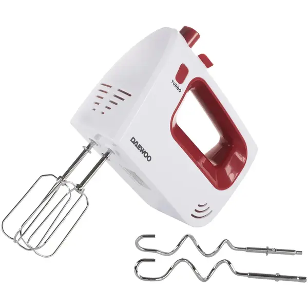 Daewoo Mixer de mana Daewoo DHM122R, 300 W, 5 viteze, functie Turbo, accesoriu framantare, palete amestecare, carcasa ABS, Rosu
